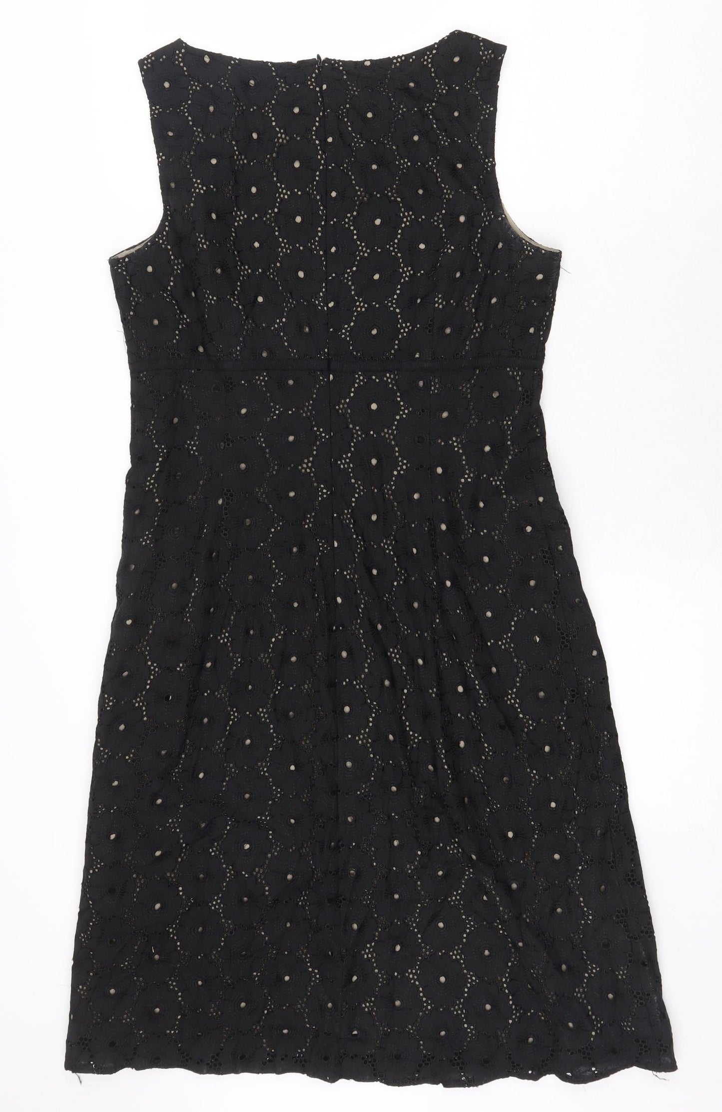 Laura Ashley Womens Black 100% Cotton Shift Size 12 Boat Neck Zip