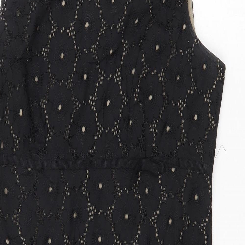 Laura Ashley Womens Black 100% Cotton Shift Size 12 Boat Neck Zip