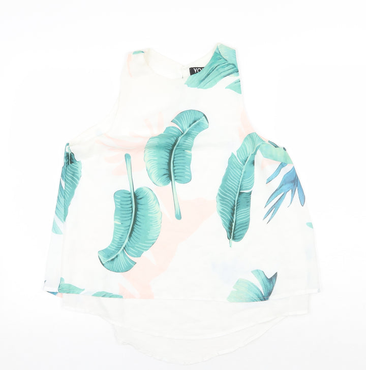 Yoins Womens White Geometric Polyester Basic Tank Size M Round Neck - Leaf Print