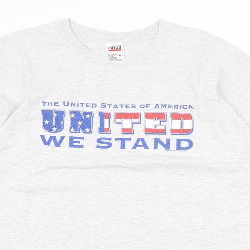 Anvil Womens Grey Cotton Basic T-Shirt Size XL Round Neck - United We Stand