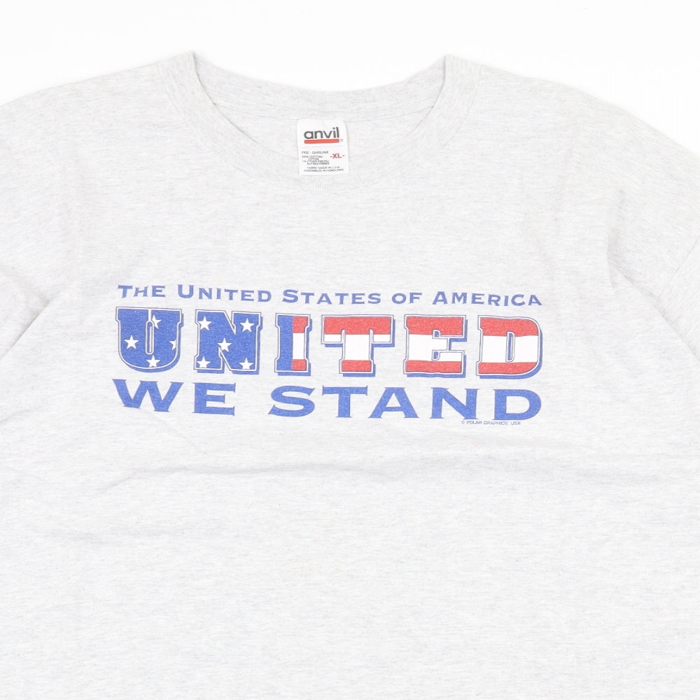 Anvil Womens Grey Cotton Basic T-Shirt Size XL Round Neck - United We Stand