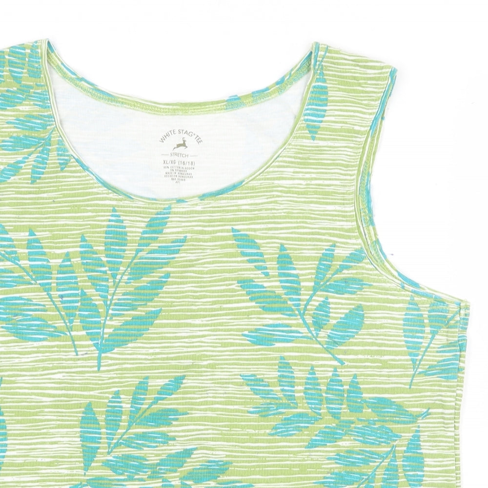 White Stag Womens Green Geometric Cotton Basic Tank Size XL Round Neck - Leaf Print