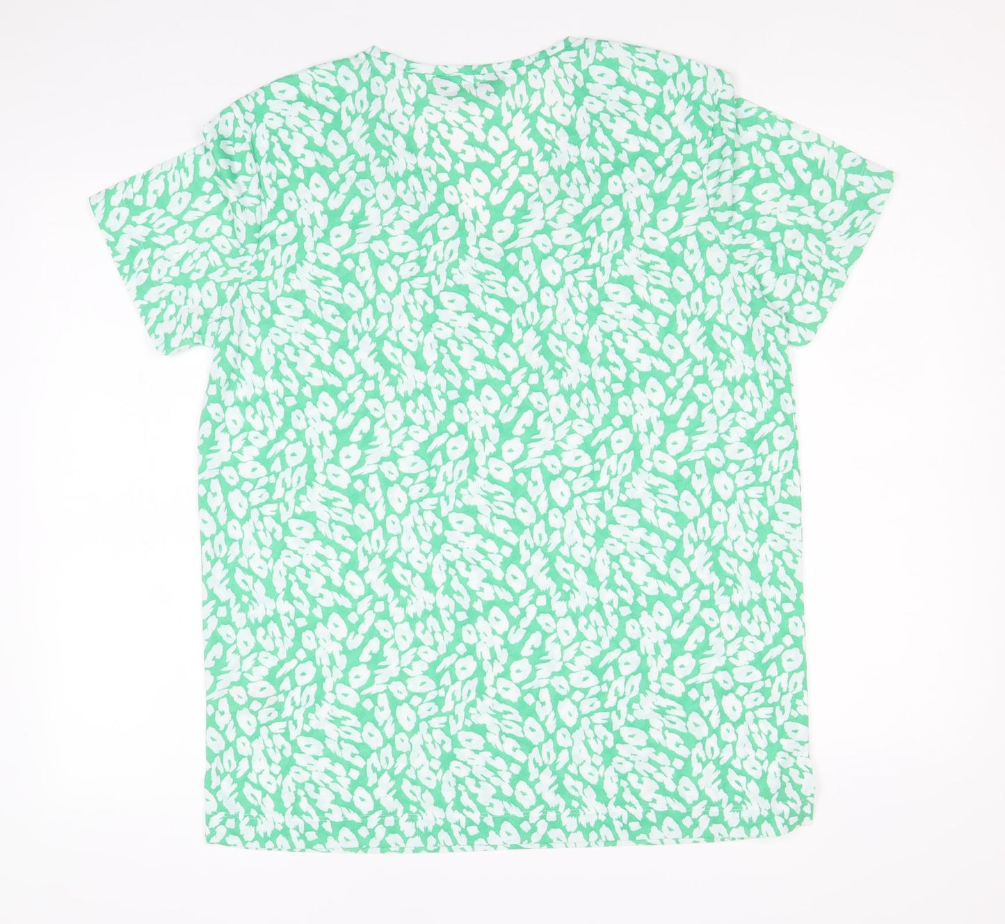 Marks and Spencer Womens Green Animal Print Polyester Basic T-Shirt Size 12 V-Neck - Leopard Print