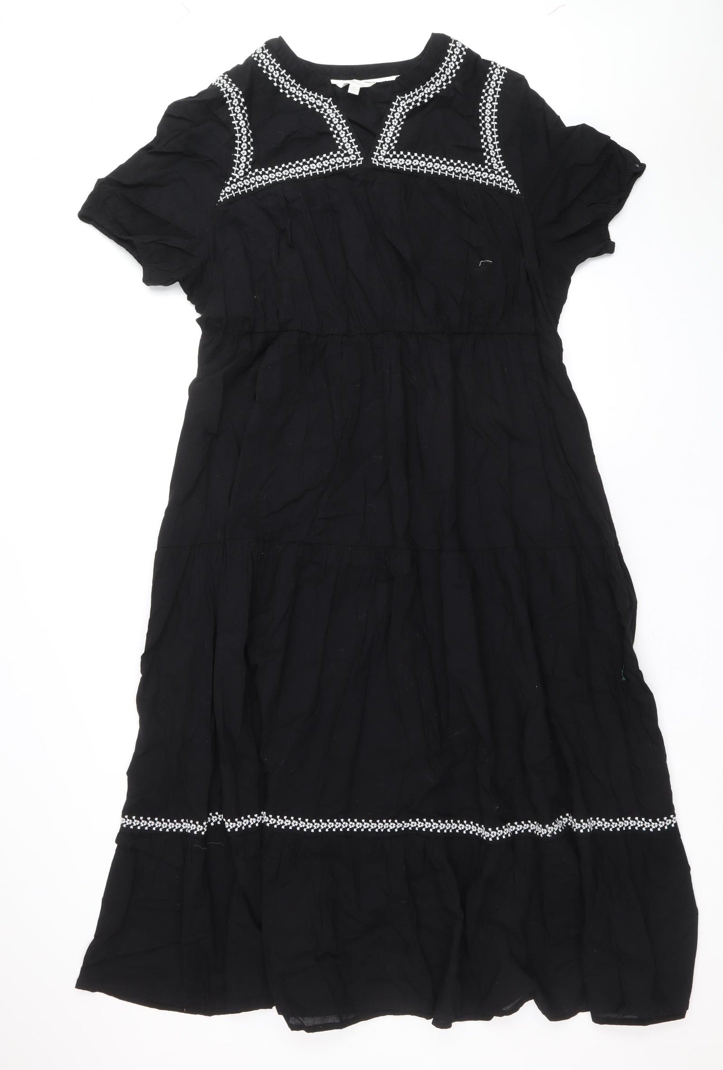 Per Una Womens Black 100% Cotton Maxi Size 20 V-Neck Pullover - Tiered
