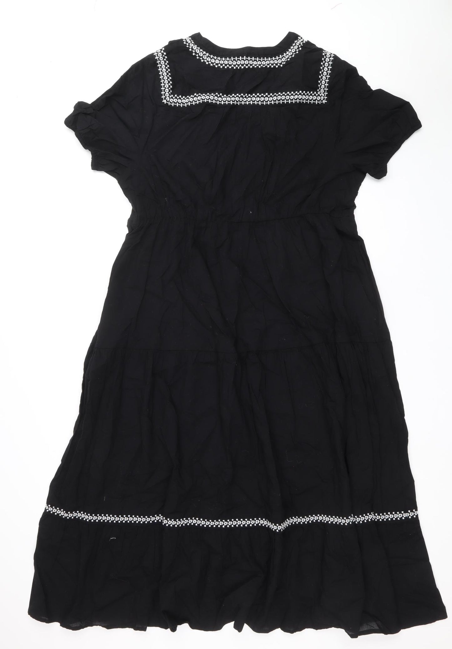 Per Una Womens Black 100% Cotton Maxi Size 20 V-Neck Pullover - Tiered