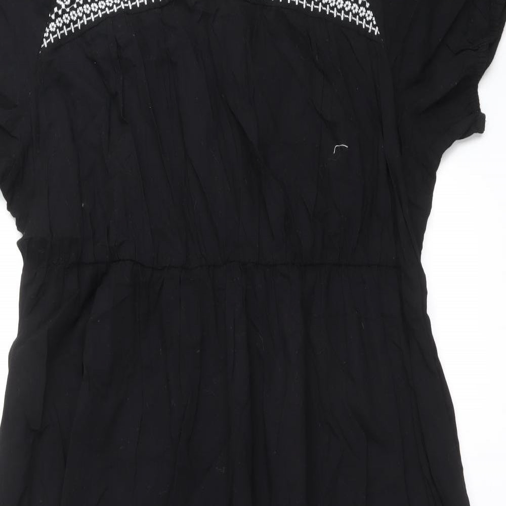 Per Una Womens Black 100% Cotton Maxi Size 20 V-Neck Pullover - Tiered