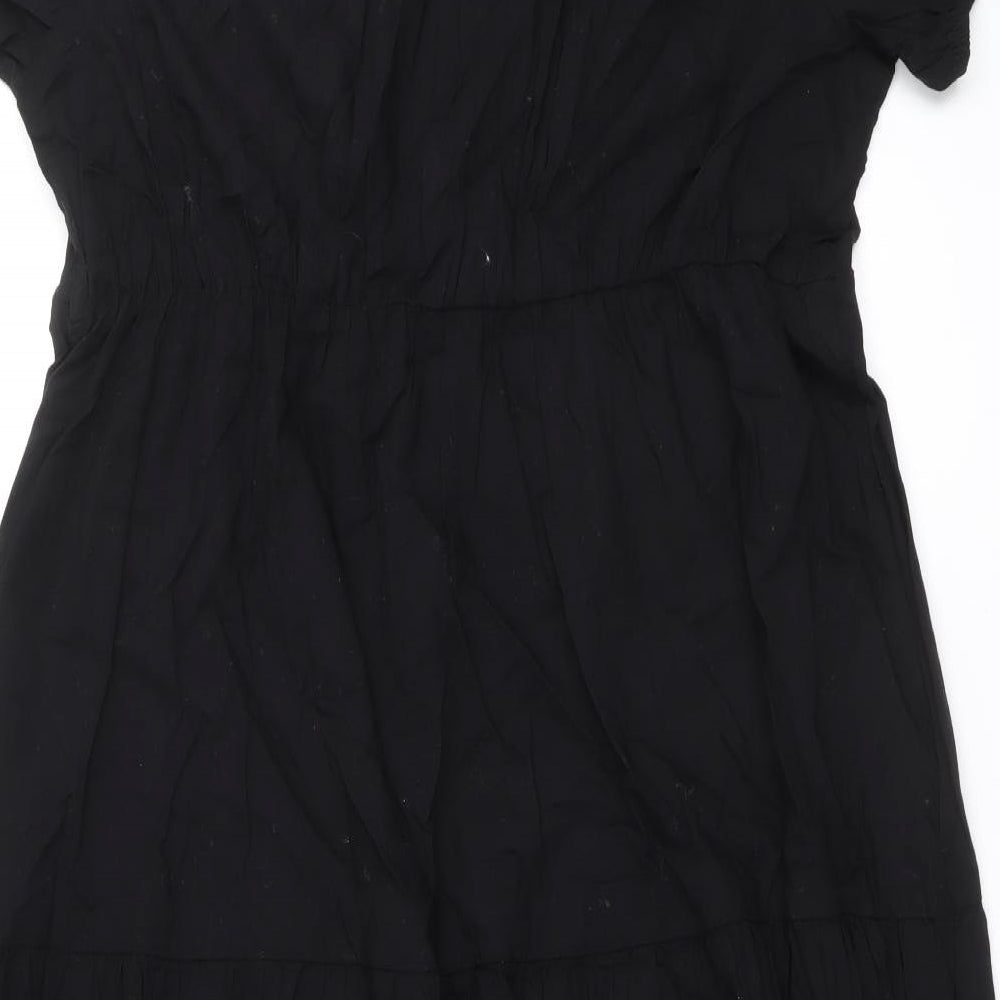 Per Una Womens Black 100% Cotton Maxi Size 20 V-Neck Pullover - Tiered