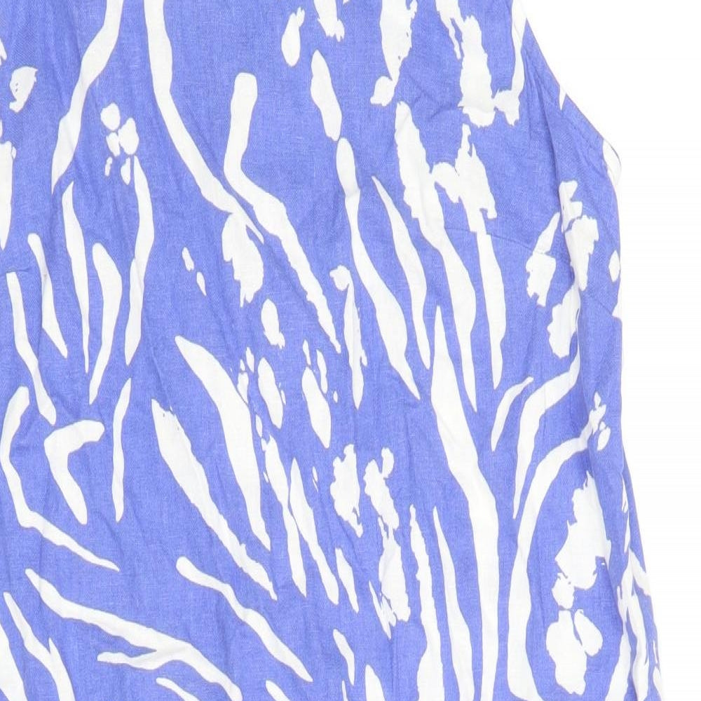 Marks and Spencer Womens Blue Geometric Linen Shift Size 10 Boat Neck Button