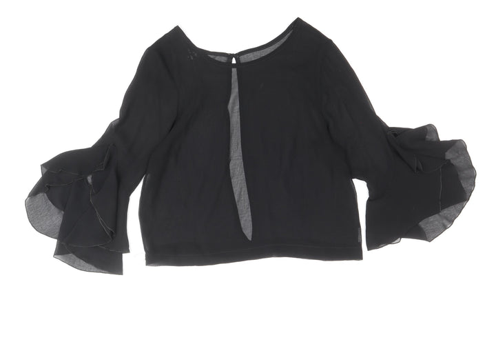Zack Womens Black Polyester Basic Blouse Size M Boat Neck - Bell Sleeve, Open Back