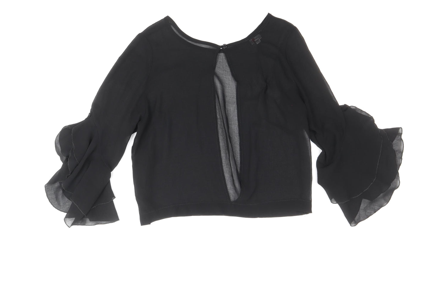 Zack Womens Black Polyester Basic Blouse Size M Boat Neck - Bell Sleeve, Open Back