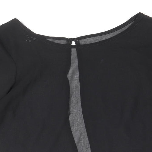 Zack Womens Black Polyester Basic Blouse Size M Boat Neck - Bell Sleeve, Open Back