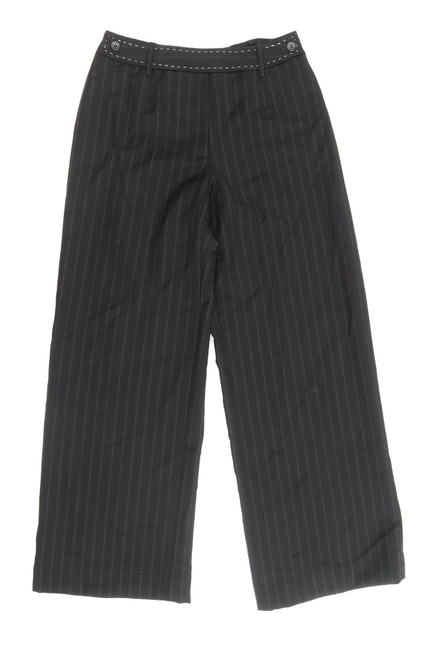 Coast Womens Black Striped Wool Trousers Size 8 Regular Zip