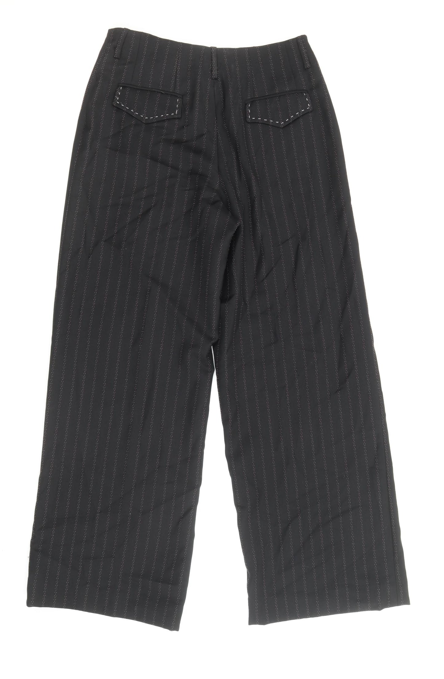 Coast Womens Black Striped Wool Trousers Size 8 Regular Zip