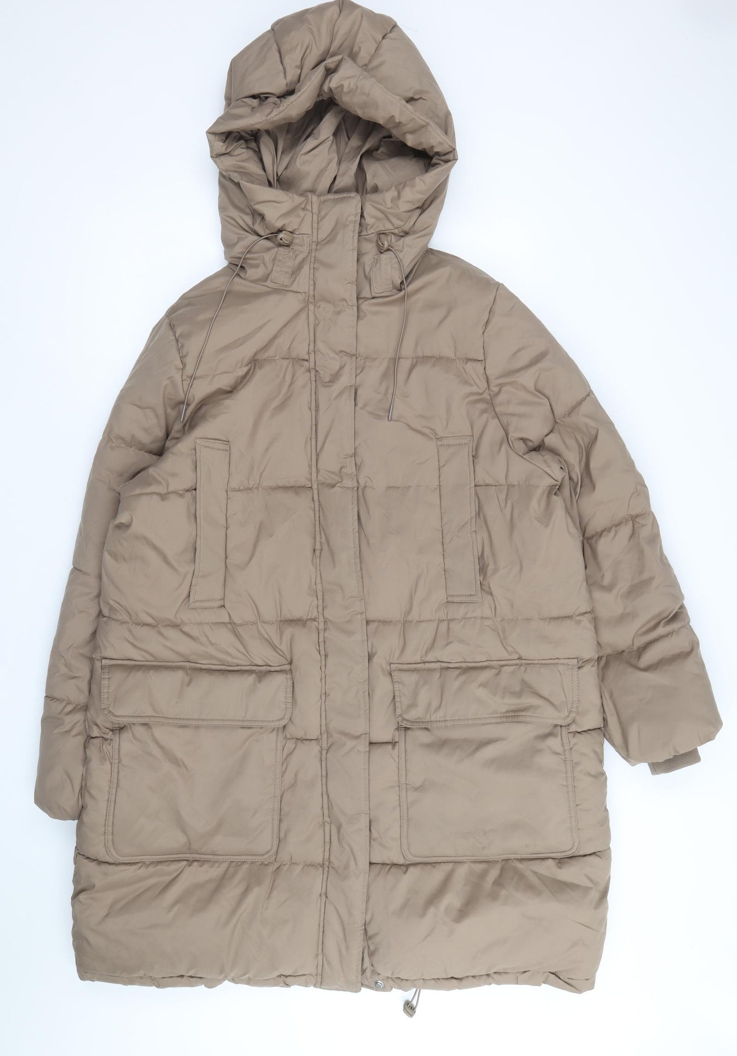 H&M Womens Brown Quilted Coat Size M Zip