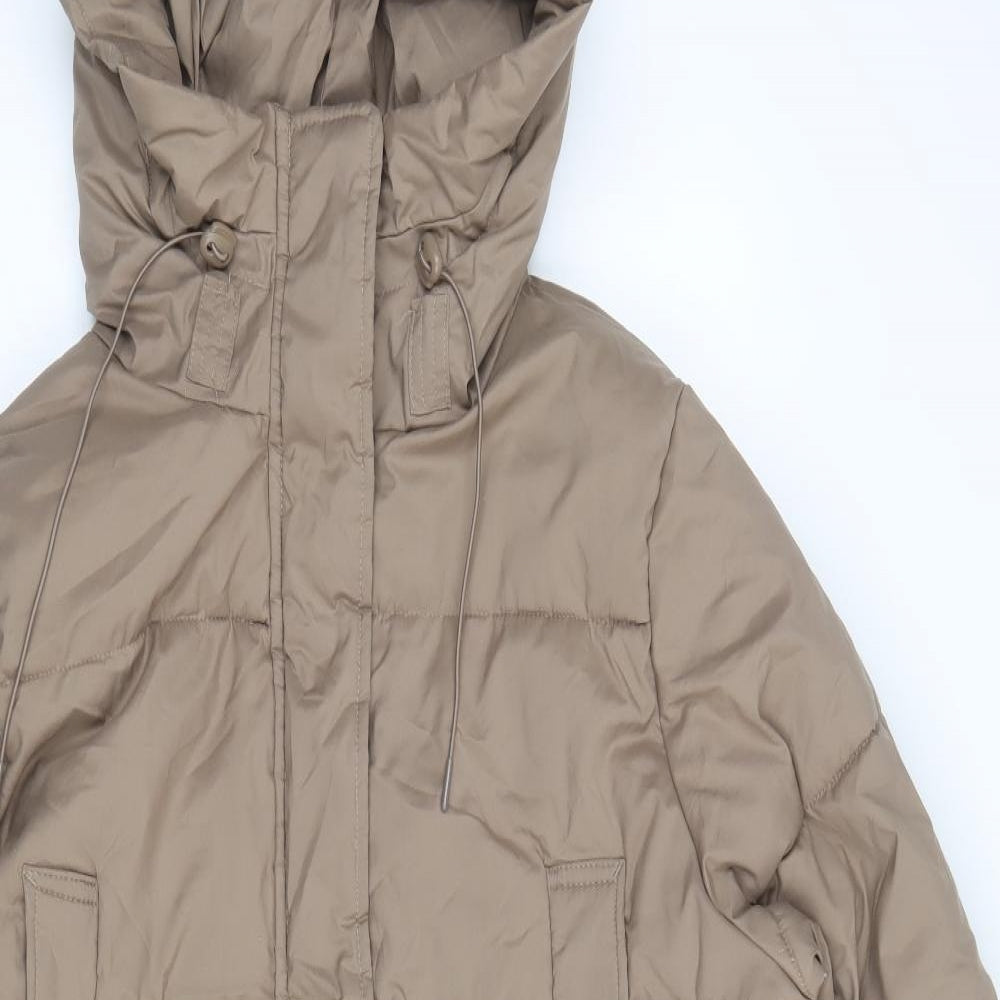 H&M Womens Brown Quilted Coat Size M Zip
