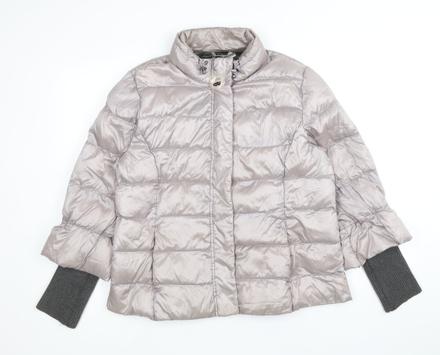 Etage Womens Silver Quilted Jacket Size 12 Zip