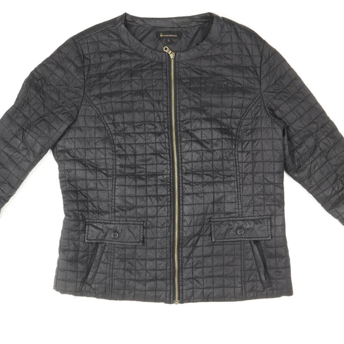 Incorporate Wear Womens Black Geometric Quilted Jacket Size L Zip