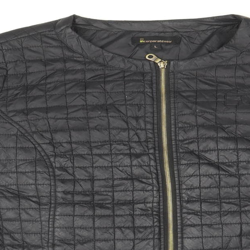 Incorporate Wear Womens Black Geometric Quilted Jacket Size L Zip