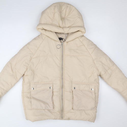 PRETTYLITTLETHING Womens Beige Puffer Jacket Jacket Size 4 Zip