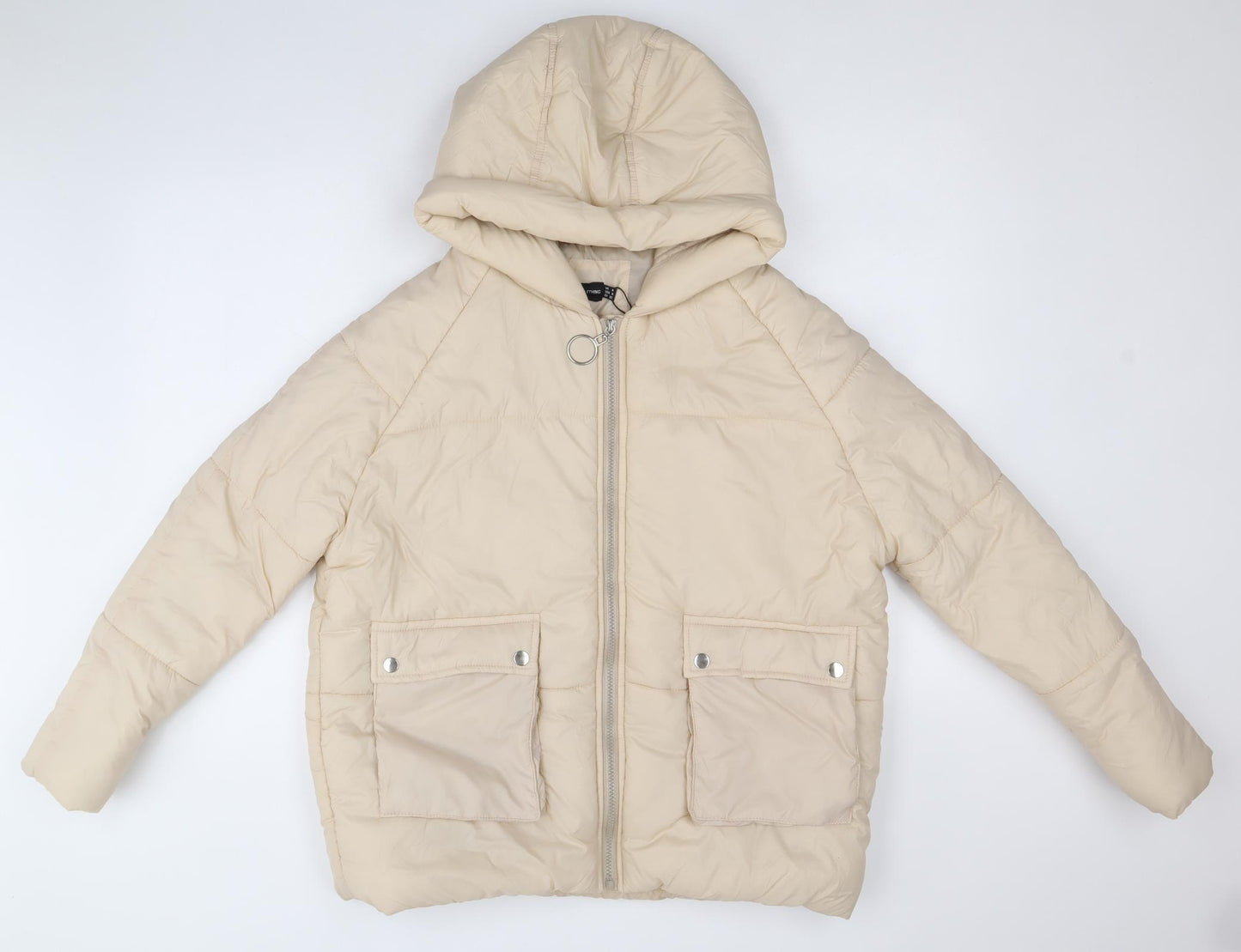 PRETTYLITTLETHING Womens Beige Puffer Jacket Jacket Size 4 Zip