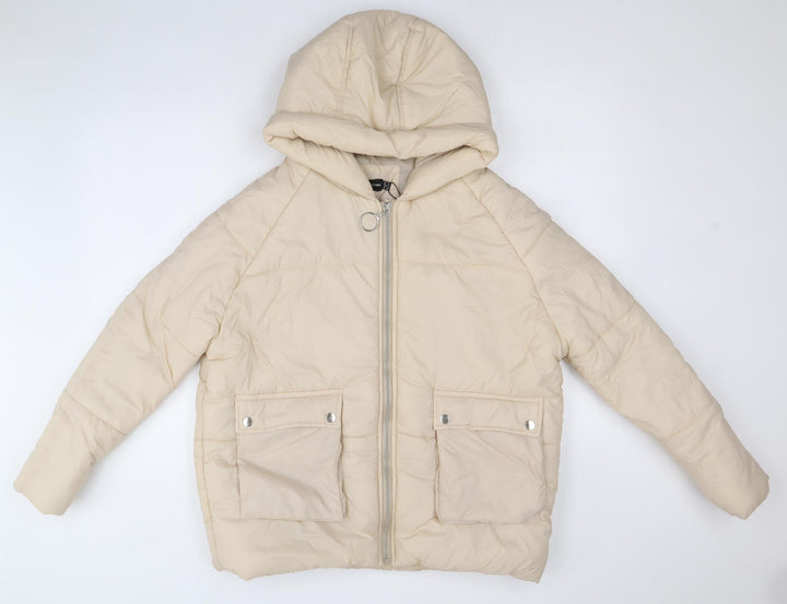PRETTYLITTLETHING Womens Beige Puffer Jacket Jacket Size 4 Zip