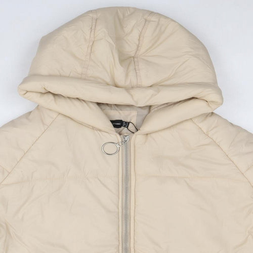 PRETTYLITTLETHING Womens Beige Puffer Jacket Jacket Size 4 Zip