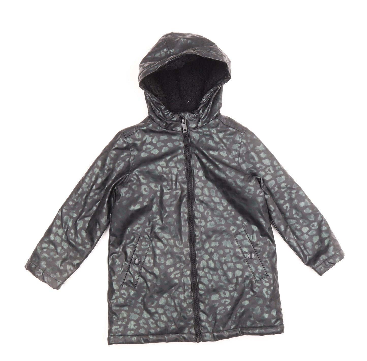 Marks and Spencer Girls Black Animal Print Rain Coat Coat Size 5-6 Years Zip - Leopard Print