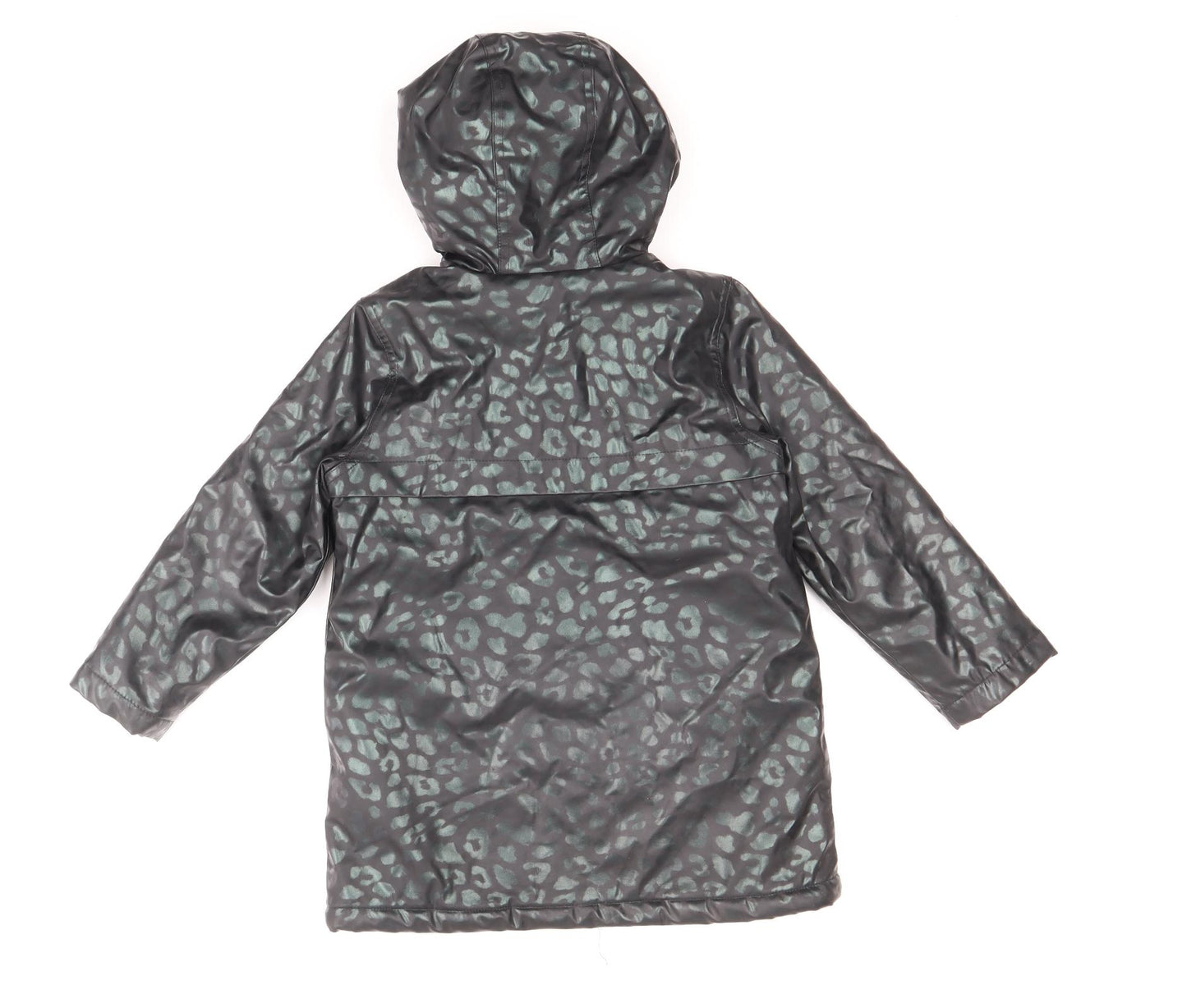 Marks and Spencer Girls Black Animal Print Rain Coat Coat Size 5-6 Years Zip - Leopard Print