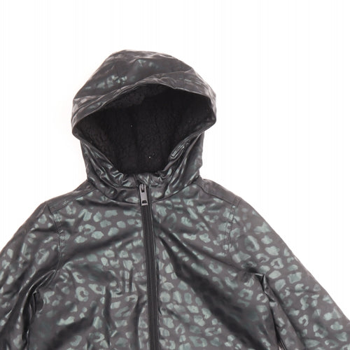 Marks and Spencer Girls Black Animal Print Rain Coat Coat Size 5-6 Years Zip - Leopard Print