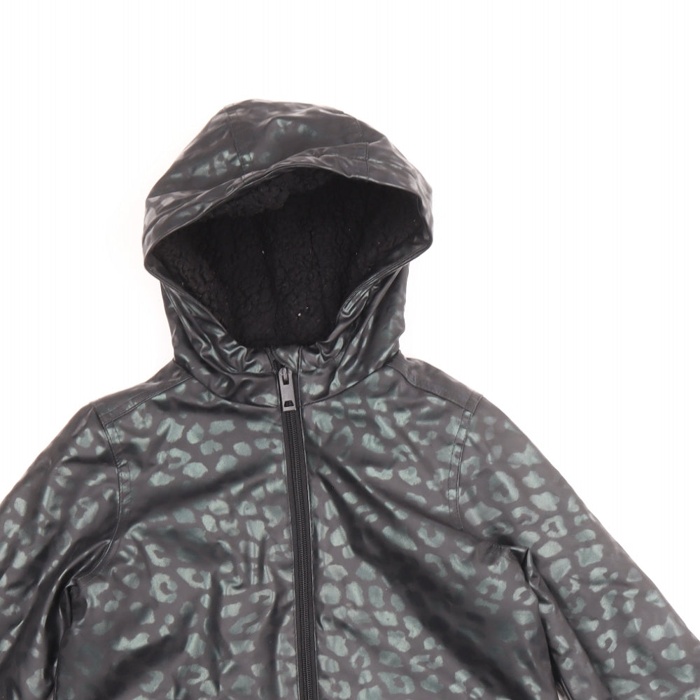 Marks and Spencer Girls Black Animal Print Rain Coat Coat Size 5-6 Years Zip - Leopard Print
