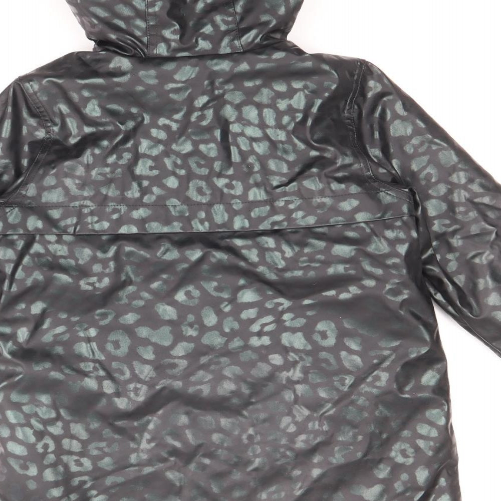 Marks and Spencer Girls Black Animal Print Rain Coat Coat Size 5-6 Years Zip - Leopard Print