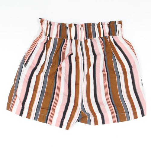 Primark Womens Multicoloured Striped Viscose Paperbag Shorts Size 4 Regular Pull On