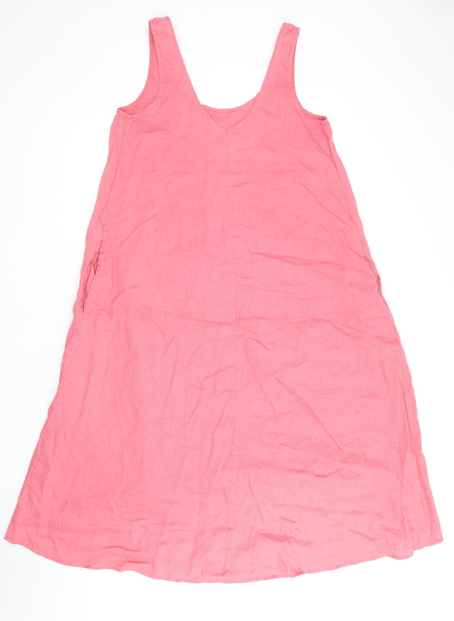 John Lewis Womens Pink Linen A-Line Size 12 Round Neck Pullover