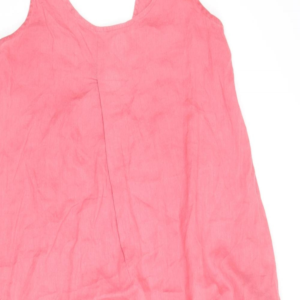 John Lewis Womens Pink Linen A-Line Size 12 Round Neck Pullover