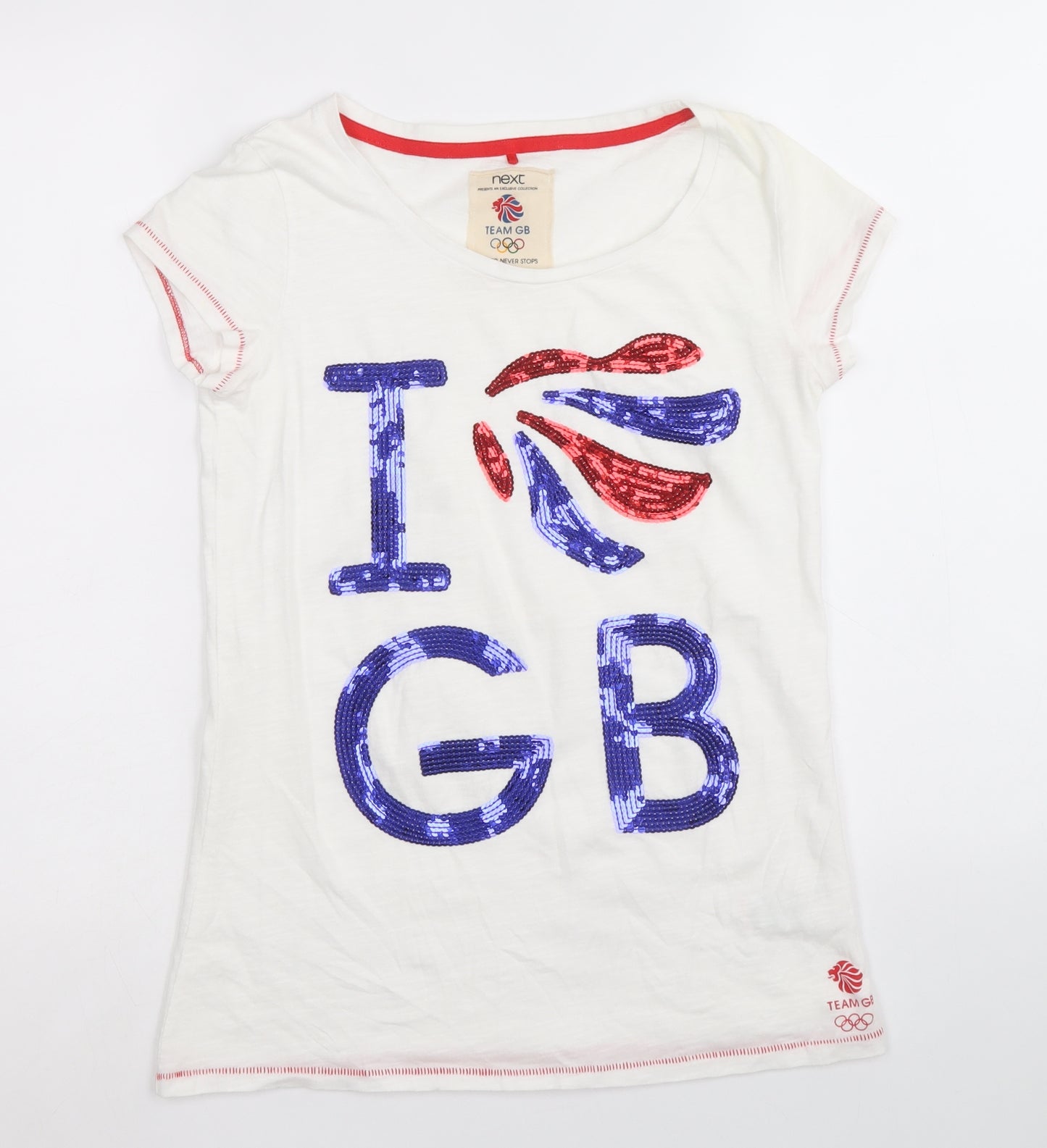 NEXT Girls White 100% Cotton Basic T-Shirt Size 14 Years Scoop Neck Pullover - I Love GB