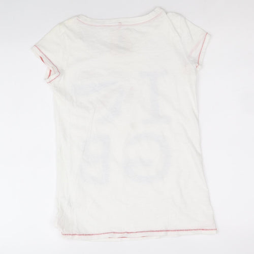 NEXT Girls White 100% Cotton Basic T-Shirt Size 14 Years Scoop Neck Pullover - I Love GB