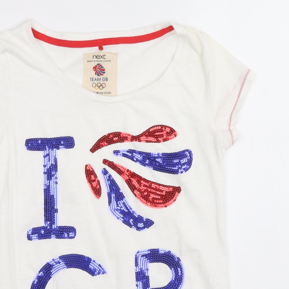 NEXT Girls White 100% Cotton Basic T-Shirt Size 14 Years Scoop Neck Pullover - I Love GB