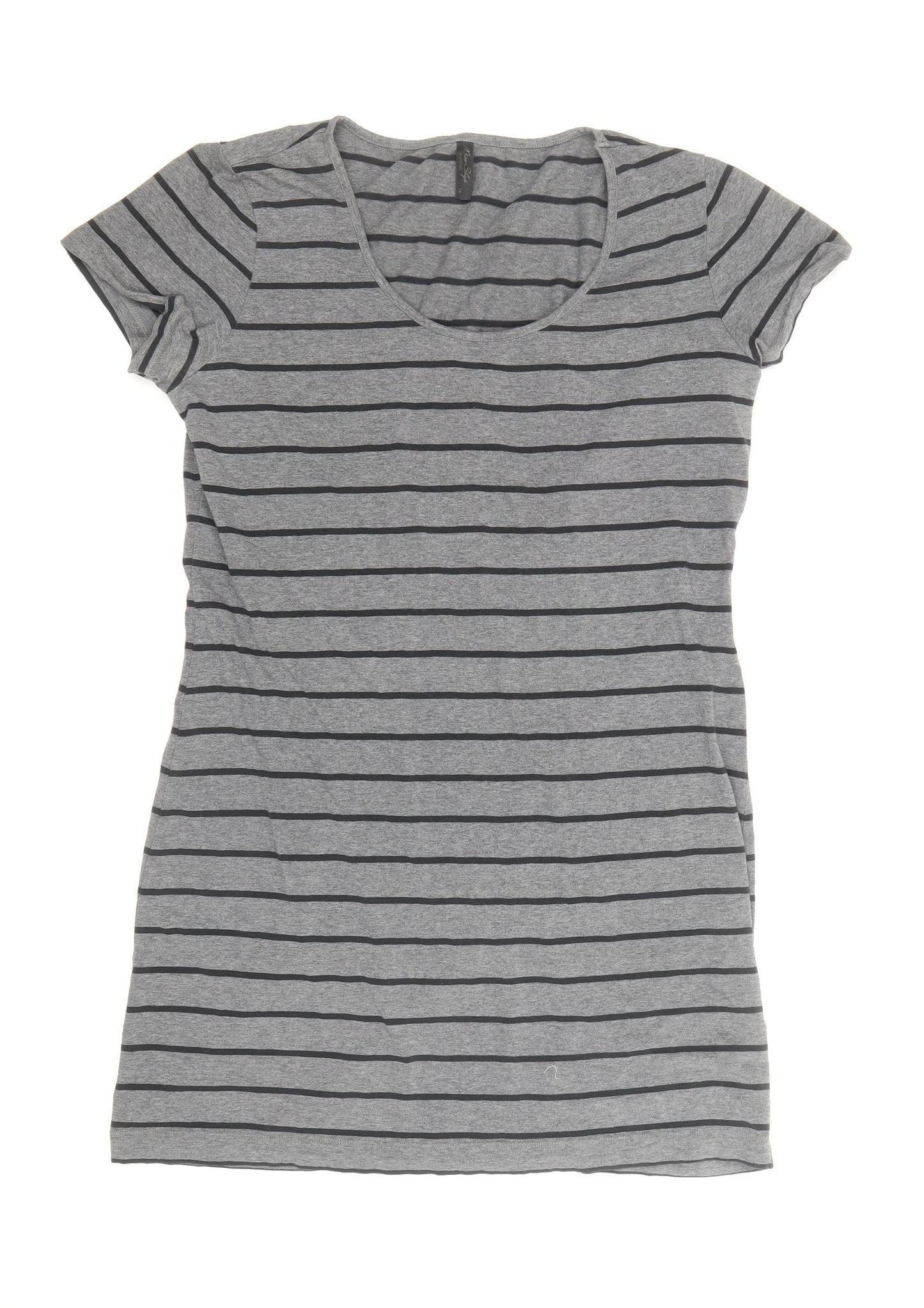 Miss Shop Womens Grey Striped Polyester T-Shirt Dress Size 16 Round Neck Pullover