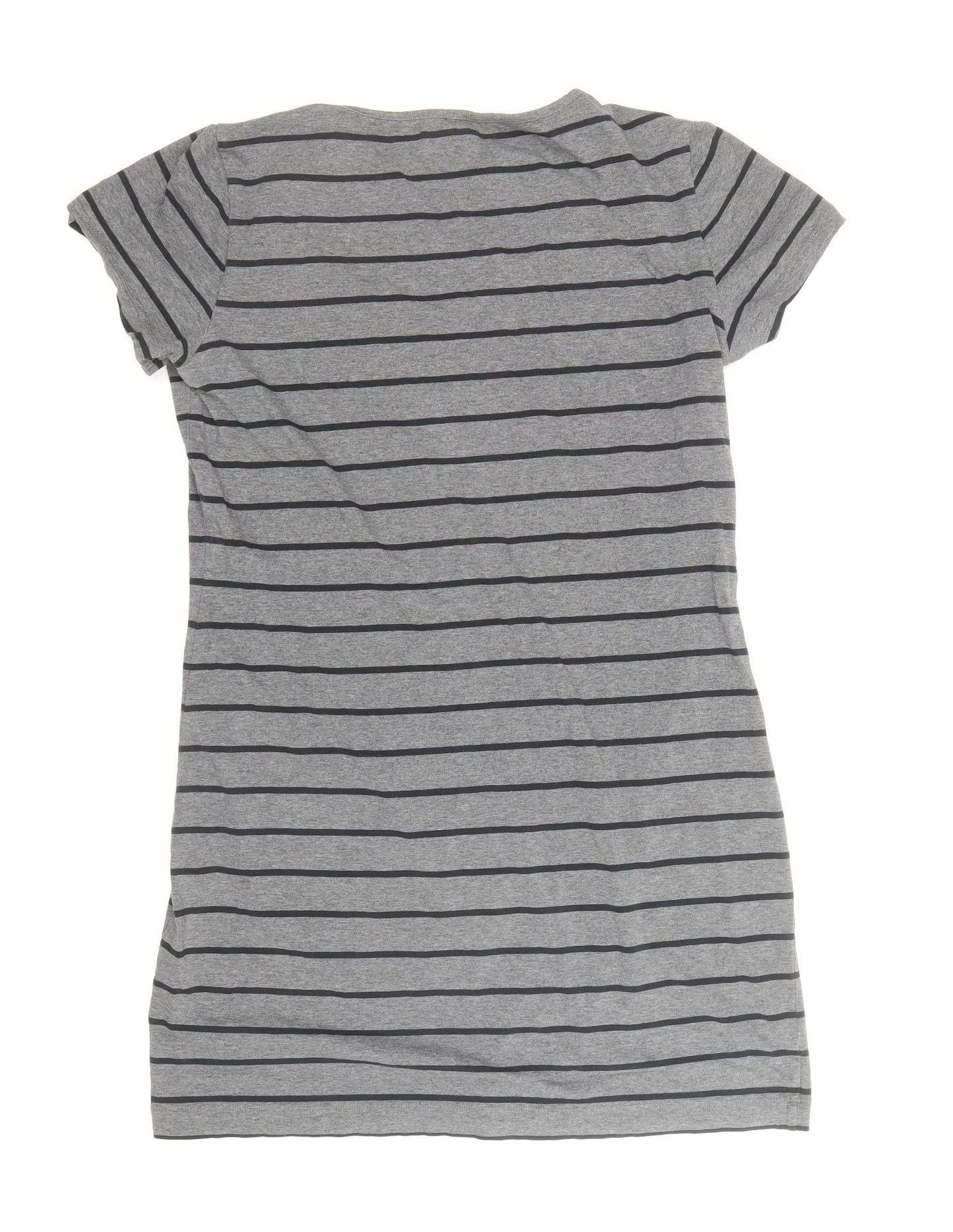 Miss Shop Womens Grey Striped Polyester T-Shirt Dress Size 16 Round Neck Pullover