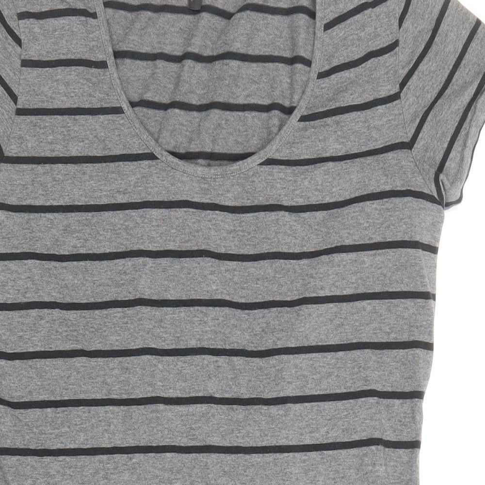 Miss Shop Womens Grey Striped Polyester T-Shirt Dress Size 16 Round Neck Pullover