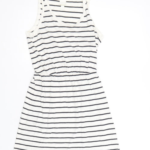 H&M Womens Ivory Striped Cotton Tank Dress Size S Round Neck Pullover