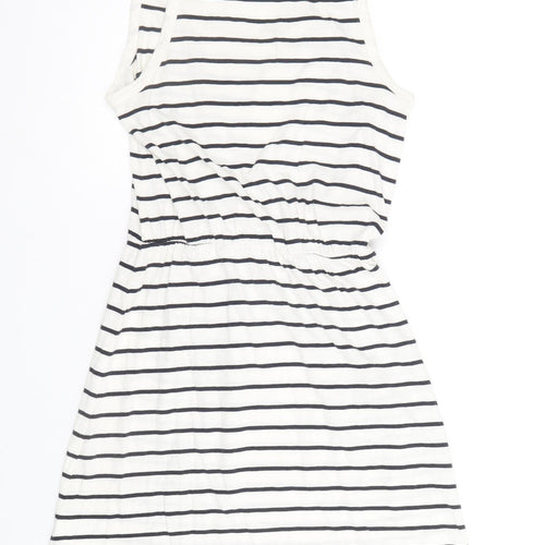 H&M Womens Ivory Striped Cotton Tank Dress Size S Round Neck Pullover