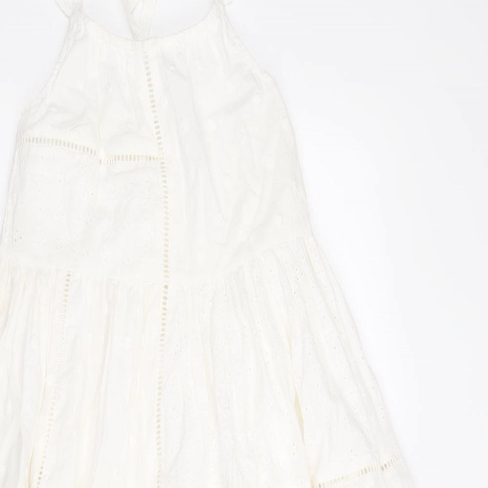 Marks and Spencer Girls White 100% Cotton Trapeze & Swing Size 8-9 Years Round Neck Pullover
