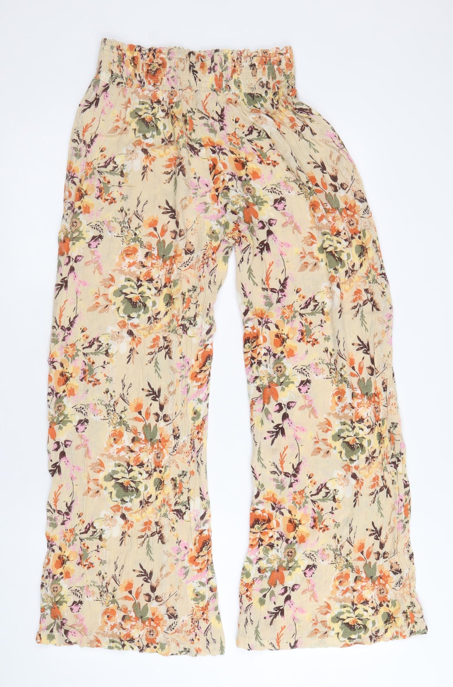 Angie Womens Multicoloured Floral Viscose Trousers Size M Regular