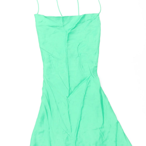 Zara Womens Green Viscose Slip Dress Size S Square Neck Pullover