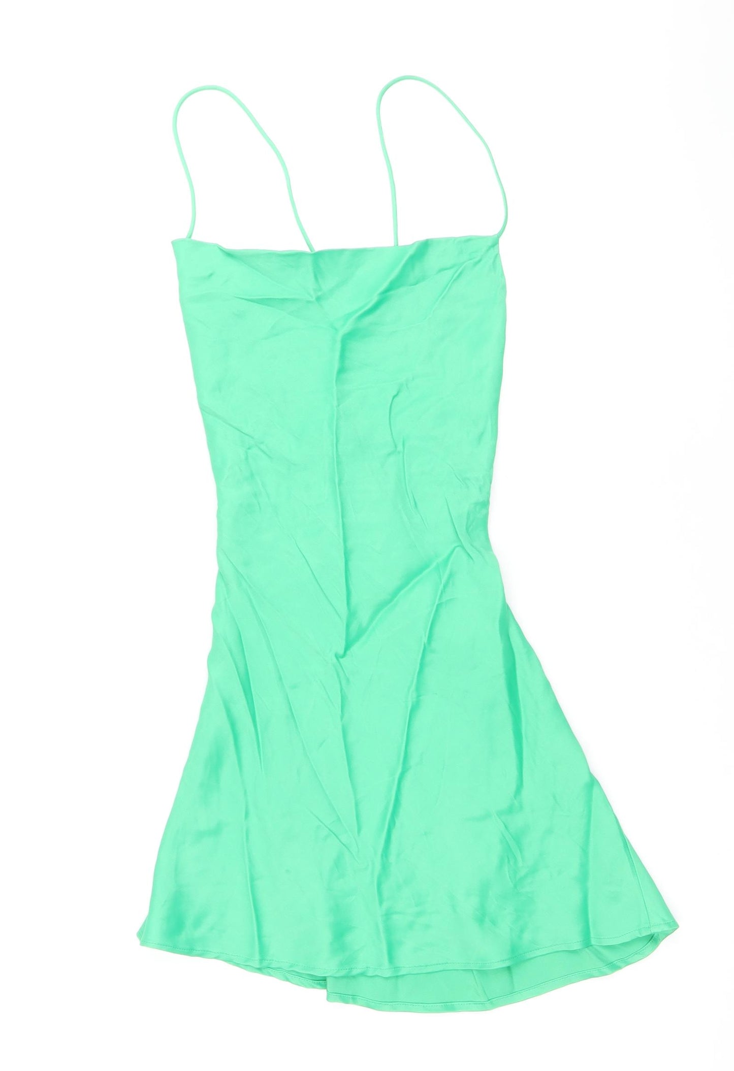 Zara Womens Green Viscose Slip Dress Size S Square Neck Pullover