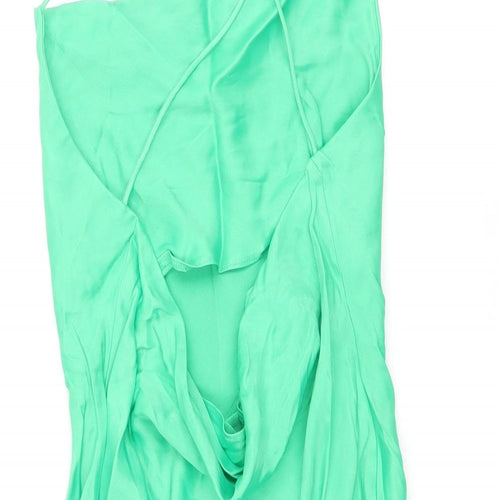 Zara Womens Green Viscose Slip Dress Size S Square Neck Pullover