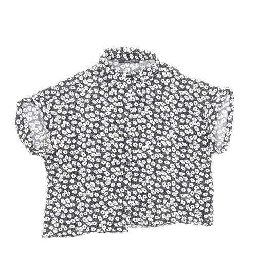 Atmosphere Womens Black Floral Viscose Basic Button-Up Size 8 Collared