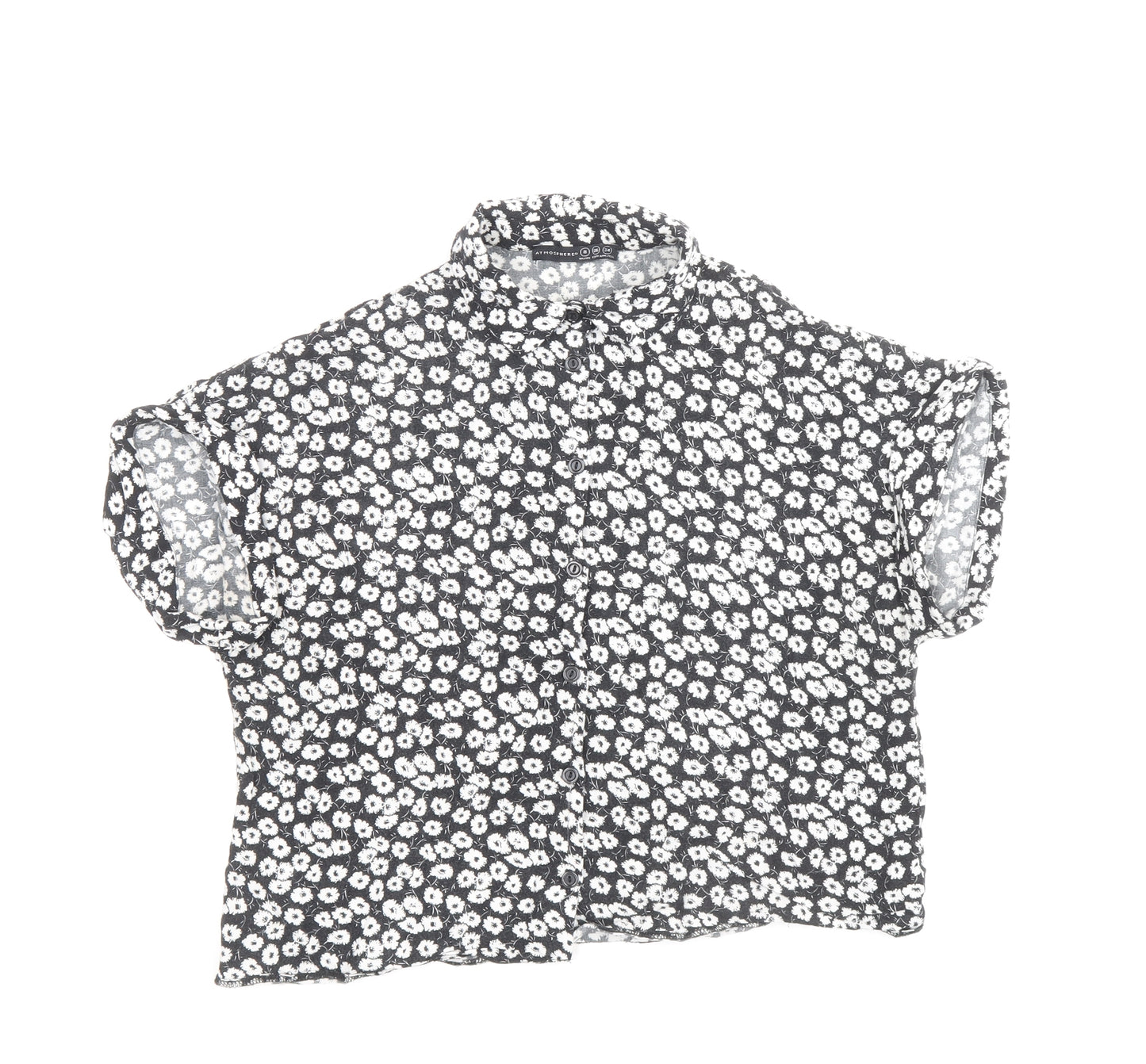 Atmosphere Womens Black Floral Viscose Basic Button-Up Size 8 Collared