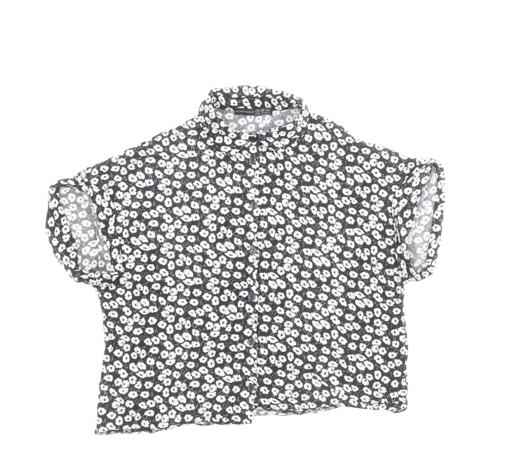 Atmosphere Womens Black Floral Viscose Basic Button-Up Size 8 Collared
